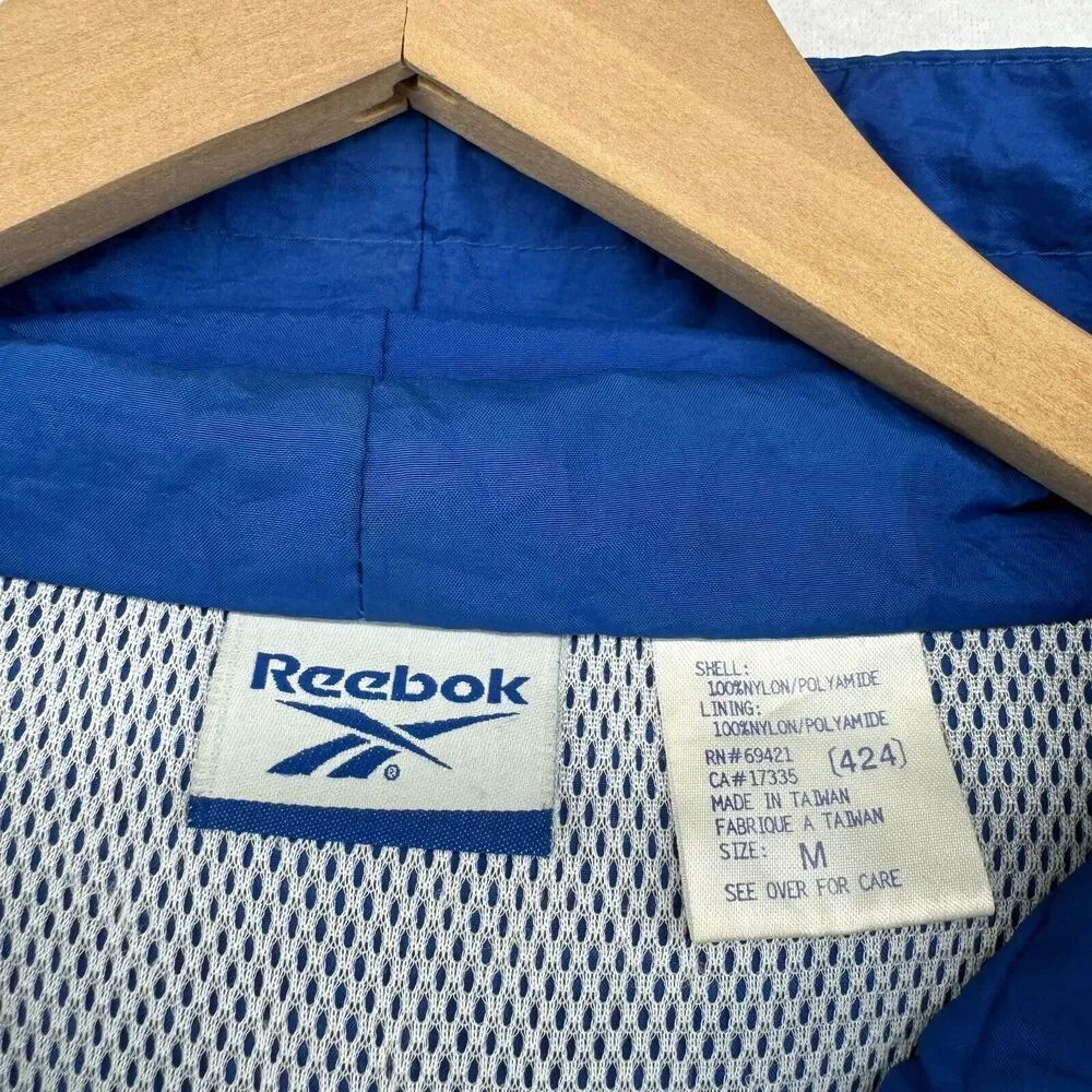REEBOK Jacket Mens M Hoodie Windbreaker Vented Mesh Nylon Rain Coat Blue VTG - Picture 10 of 15